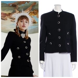 New Alessandra Rich Tailored Tweed Decorative Button Black Evening Jacket NWT